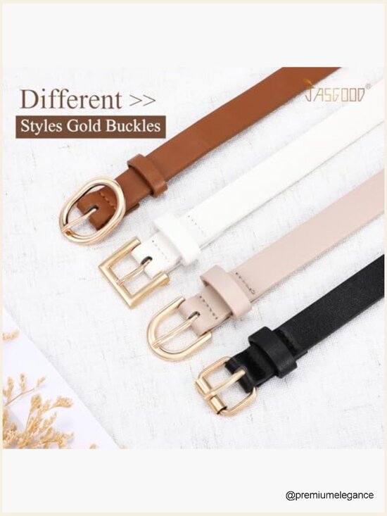 4 Pack Skinny Leather Belts with Gold Buckle for Dresses Jeans main image 5